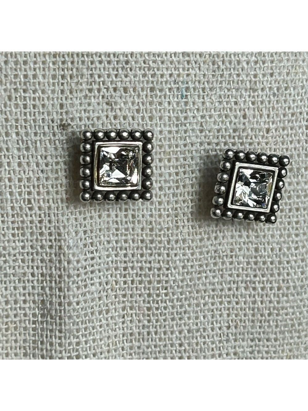 Brighton Jewelry Sparkle Square Mini Post Earrings Silver Plated 3/8"W